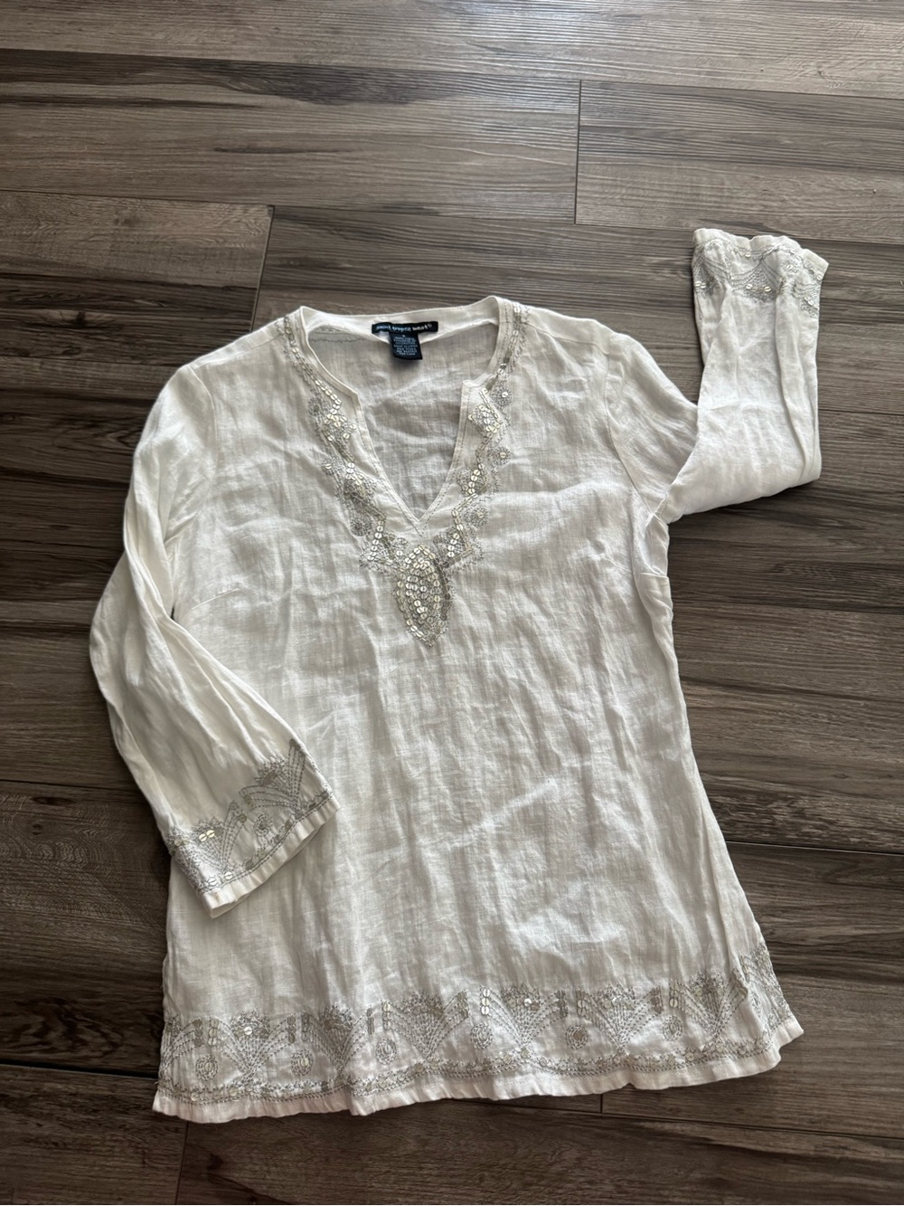Saint Tropez West Cream Embellished V-Neck Tunic